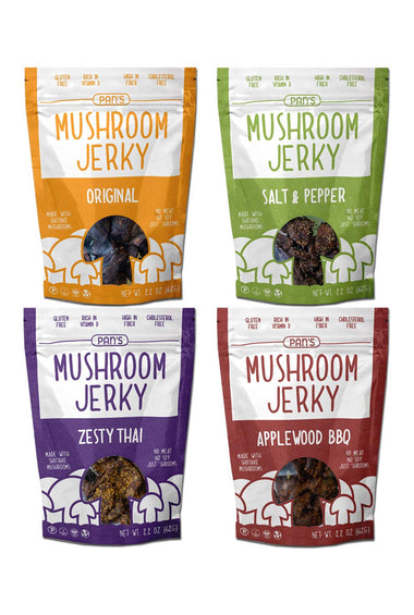 Pans Mushroom Jerky Vegan 4 Flavor Sample Pack