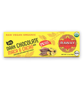 Raway Vegan Dark Chocolate Keto 80 Dark Chocolate Maca Cacao Bar