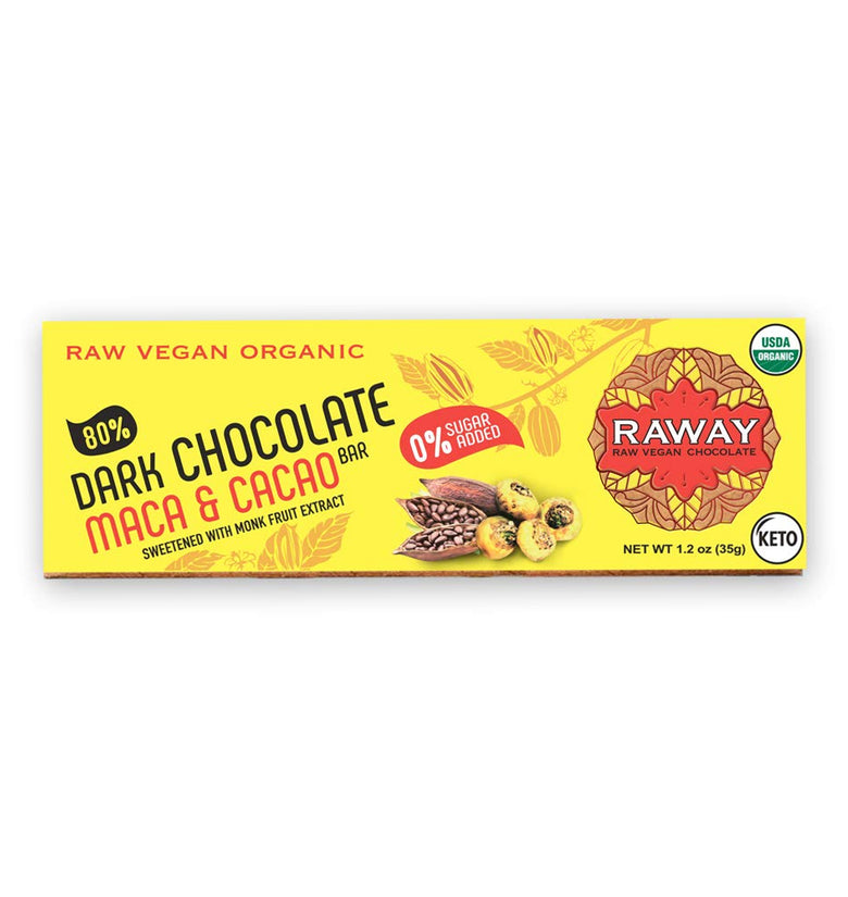 Raway Vegan Dark Chocolate Keto 80 Dark Chocolate Maca Cacao Bar